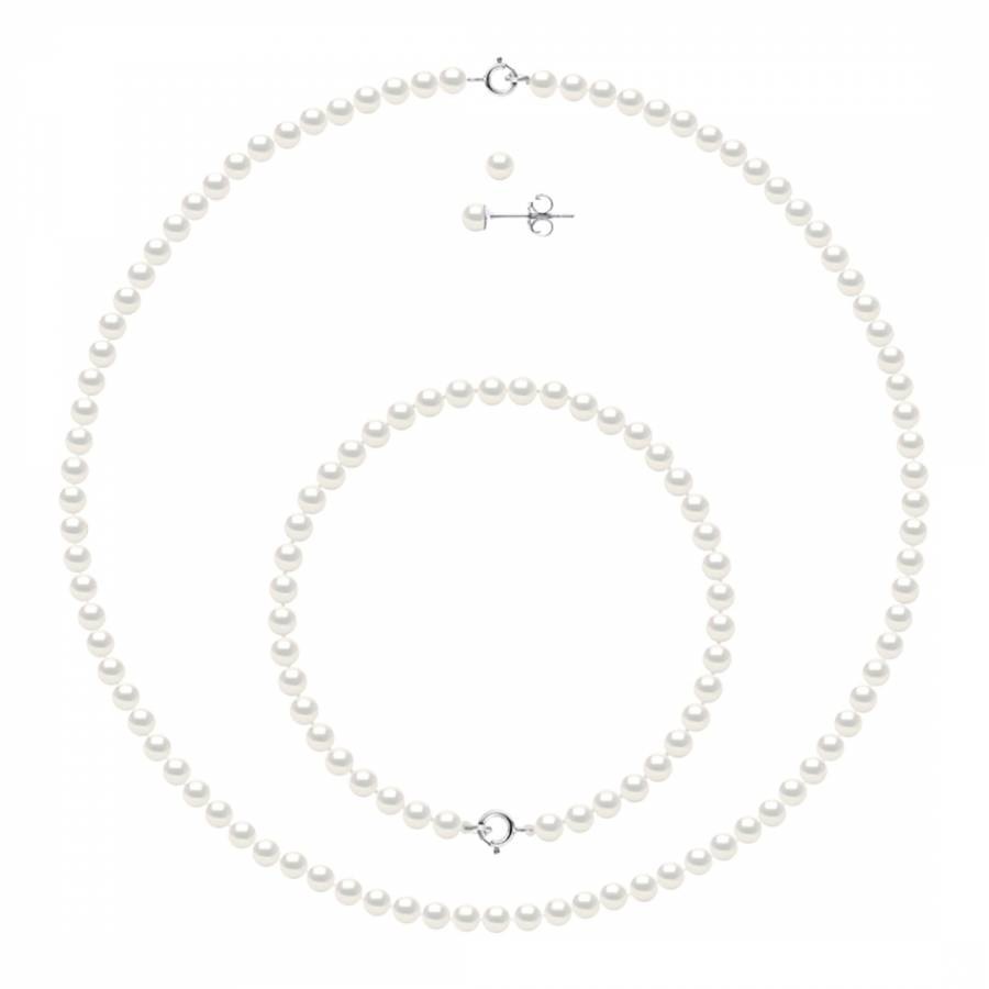 Natural White Complete Necklace Earrings And Bracelet Set
