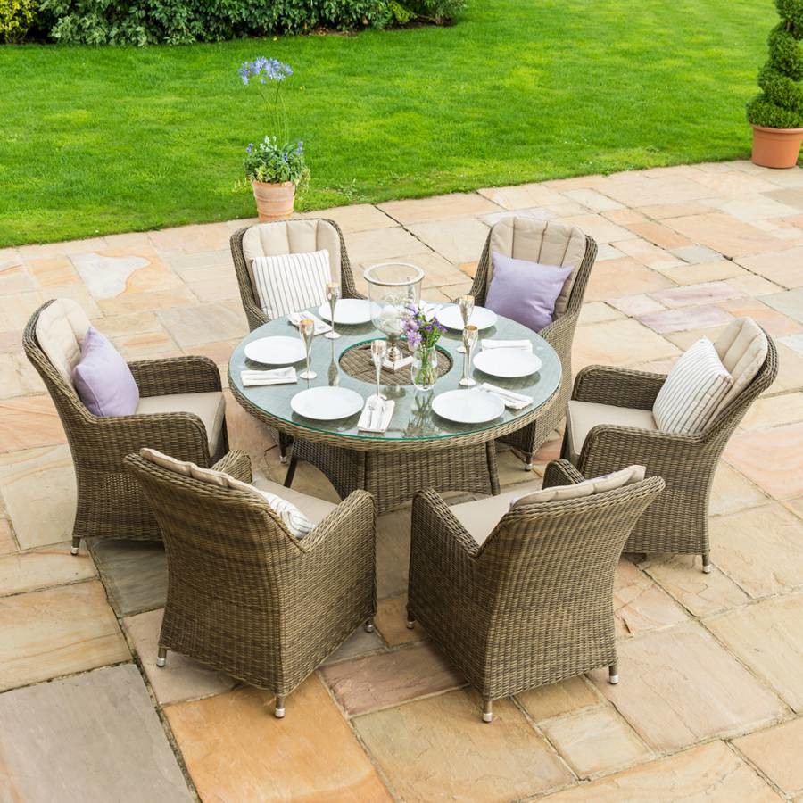 Winchester 6 Seat Round Ice Bucket Dining Set With Venice Chairs & Lazy Susan