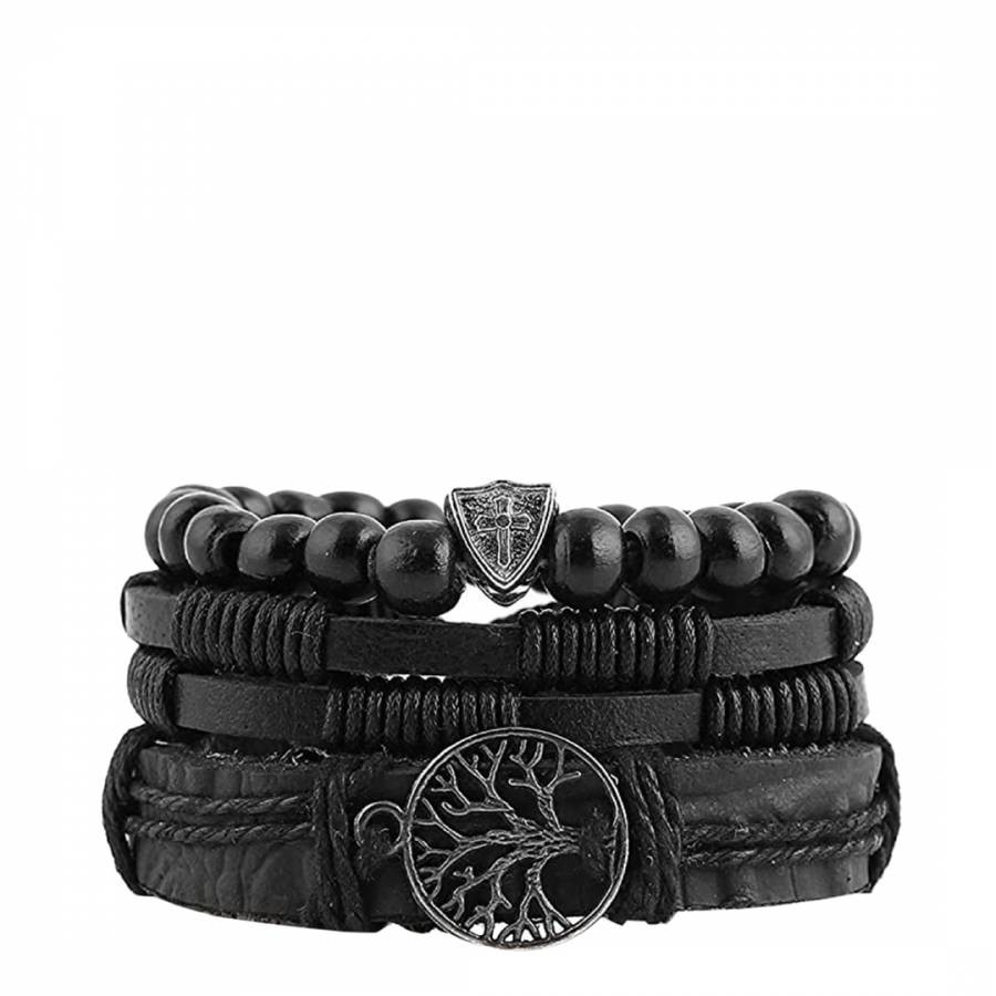 Black Leather Bracelet Set