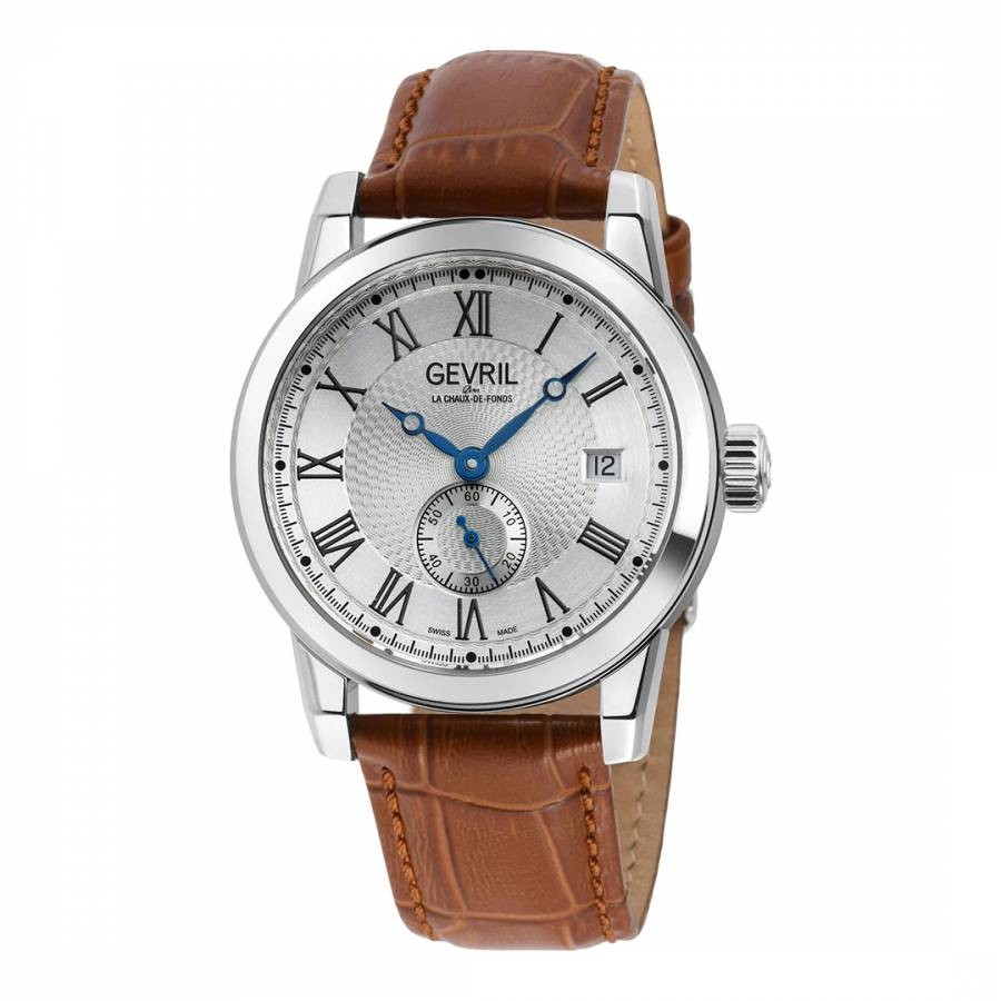 Men's Silver/Brown Gevril Madison Watch 39mm