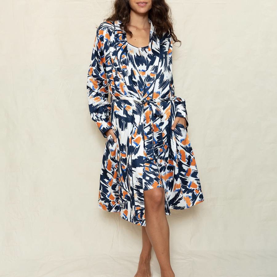 Navy Butterfuly Print Hampstead Short Dressing Gown