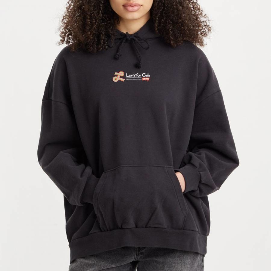 Black Chest Logo Cotton Hoodie