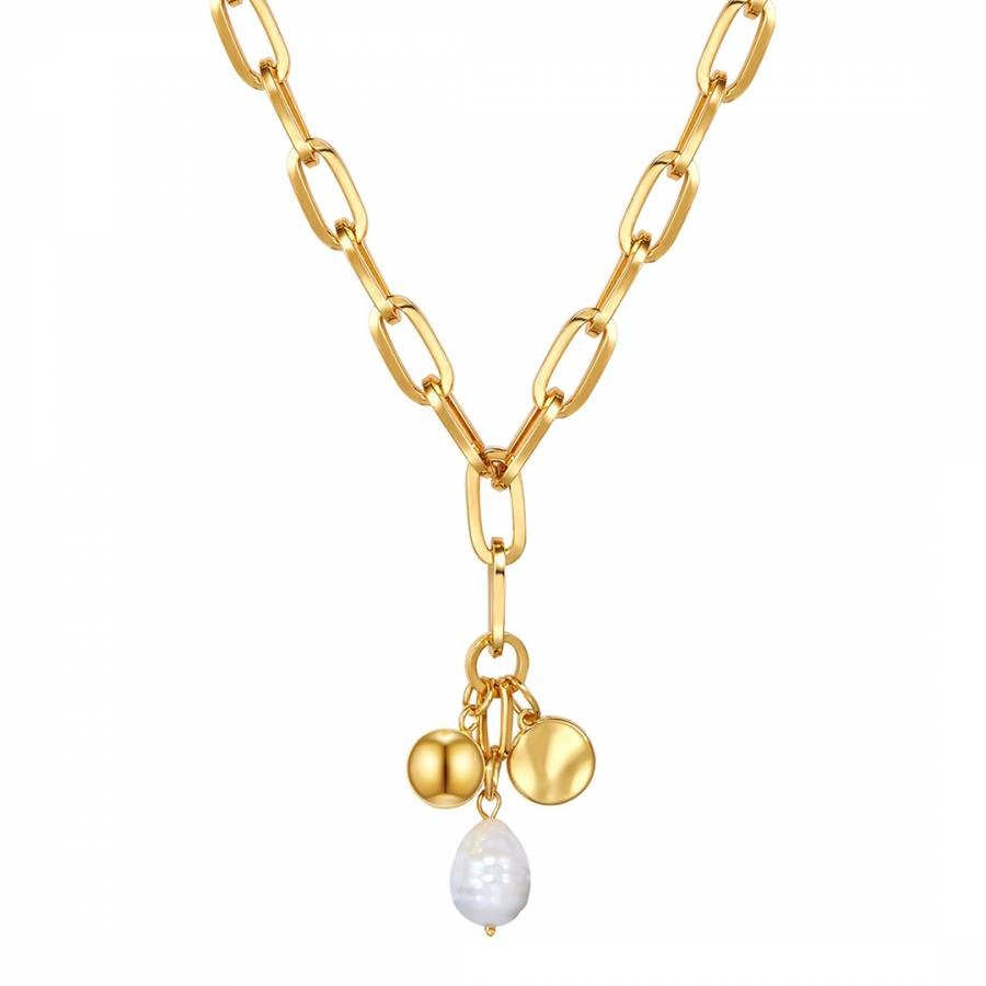 Yellow Gold/White Freshwater Cultured Pearl Necklace