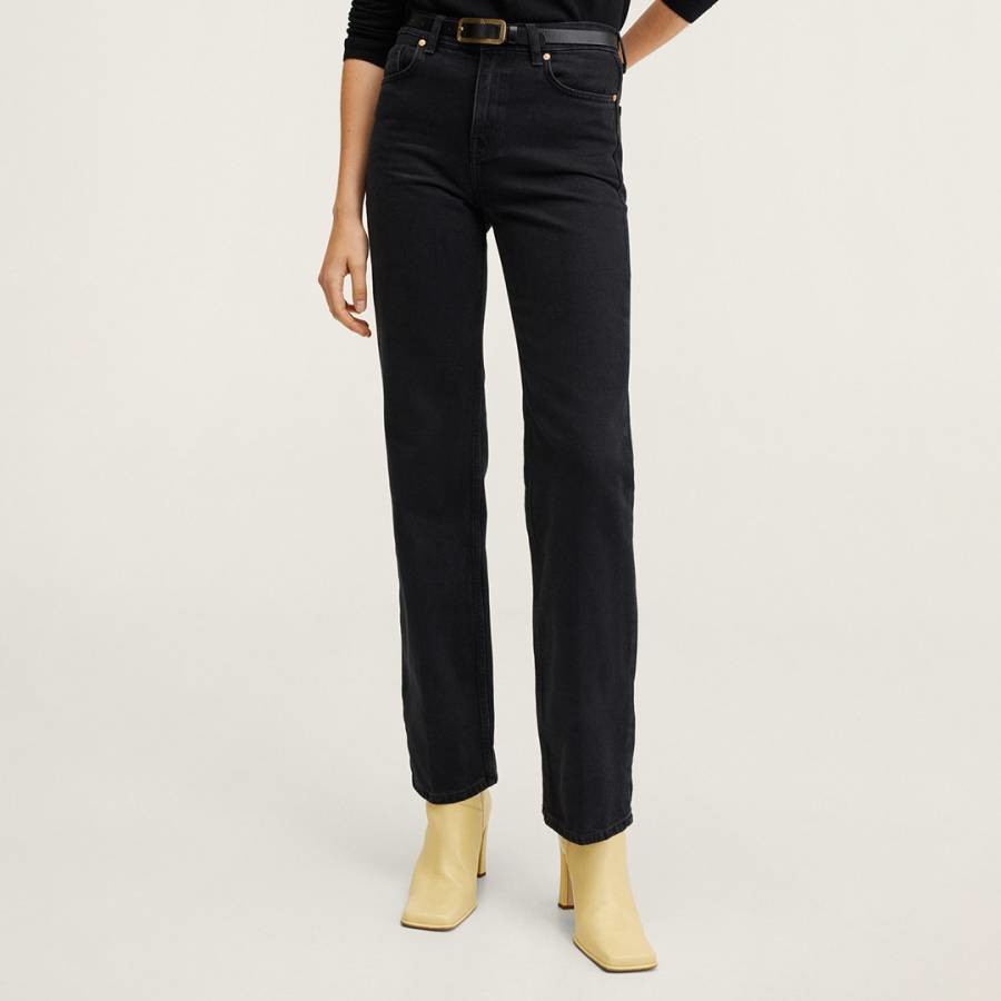 Black Denim Mid-Rise Straight Jeans