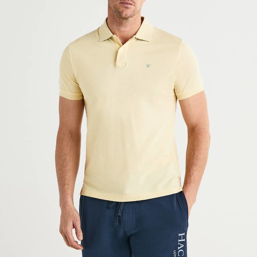 Pale Yellow Contrast Collar Cotton Polo Shirt