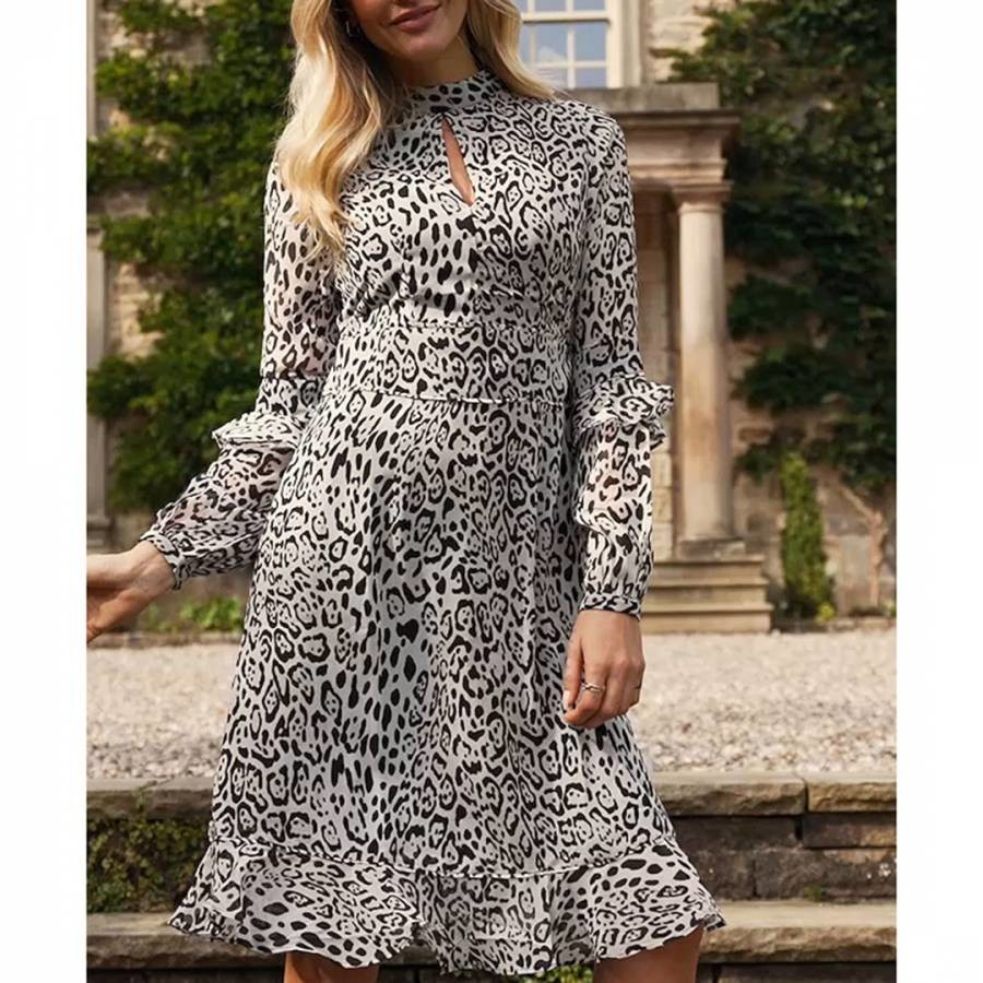 Leopard Print Fit & Flare Ruffle Dress