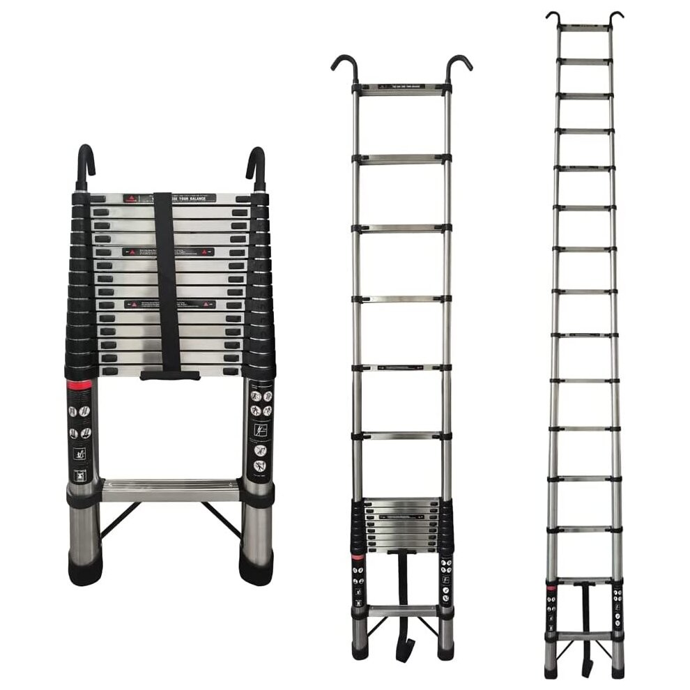 (5M with Roof Hooks) Telescopic Extendable Ladder 2.6M 3.2M 3.8M 4.4M 5M Telescopicing Ladder with Roof Hooks EN131 Standard