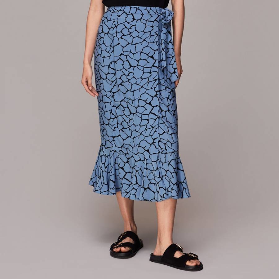 Blue Animal Print Wrap Skirt