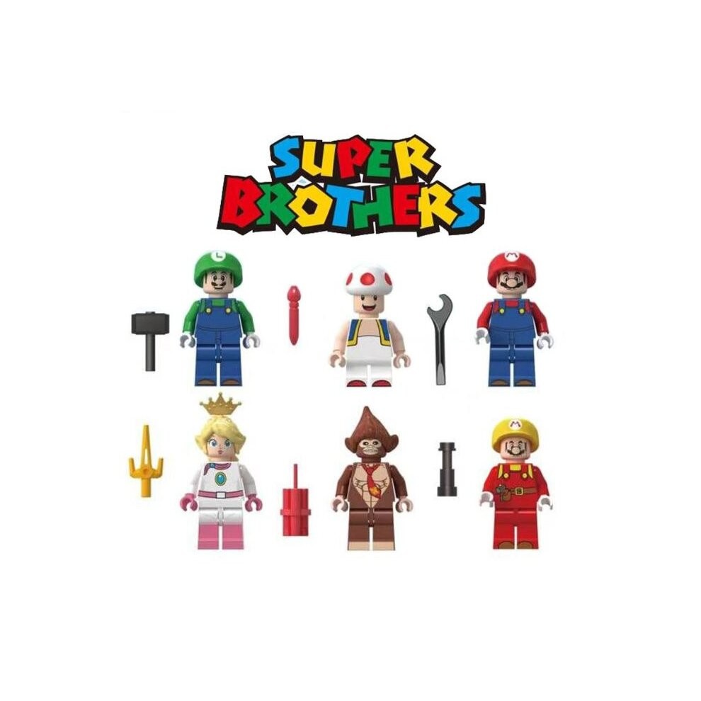 6PCS Super Mario Luigi Peach Princess Mushroom Mini Figures Building Blocks Characters Fits Lego Kids Best Gift