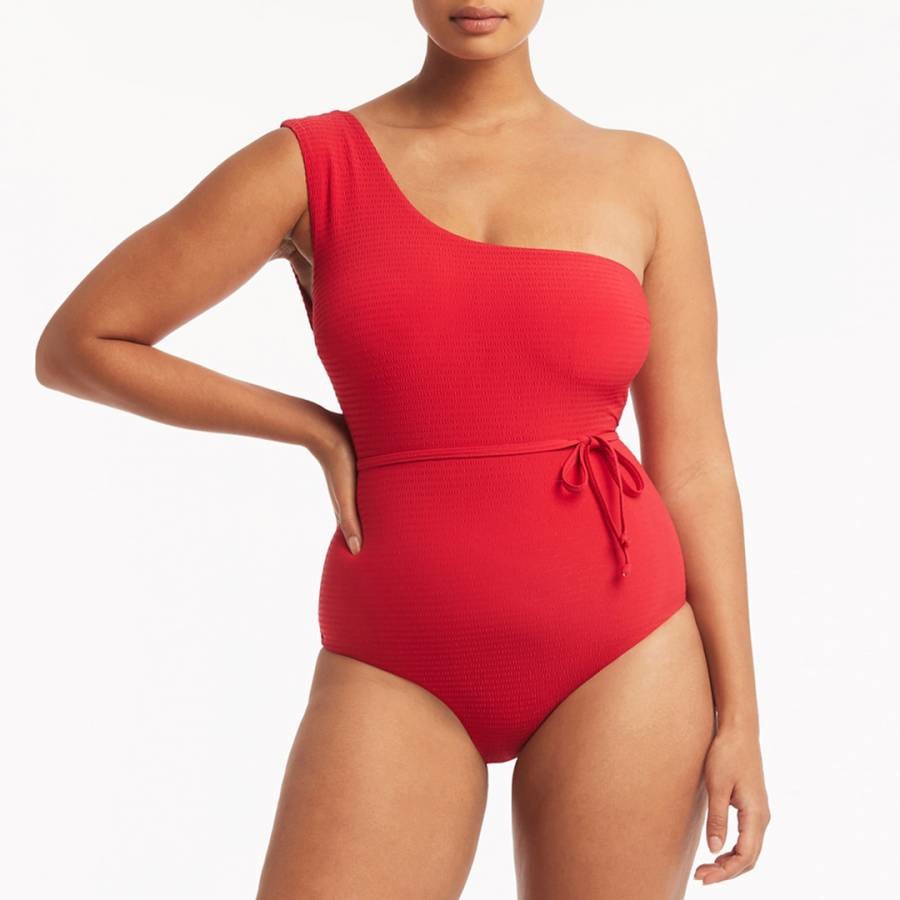 Red Messina Wide Strap Diagonal One Piece