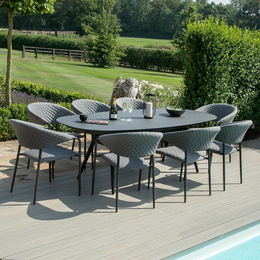 Pebble 8 Seat Oval Dining Set Flanelle