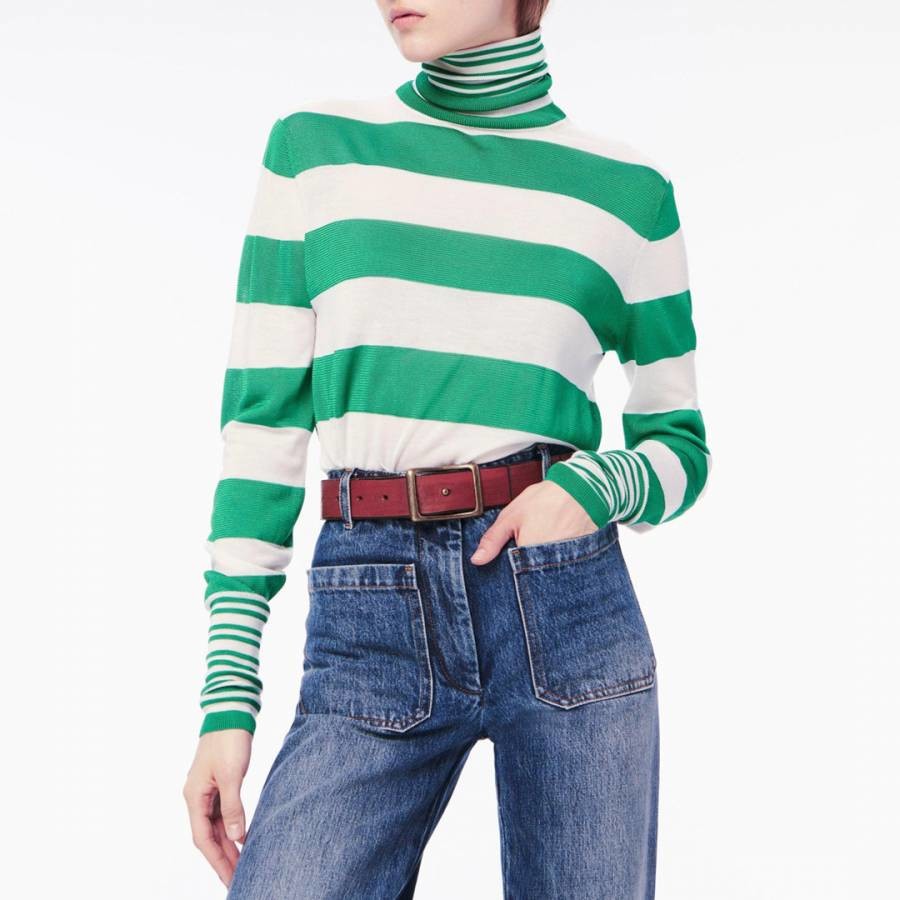 Green Striped Poloneck Top