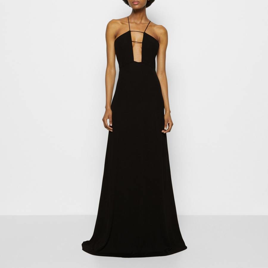 Black Halter Floor Length Dress