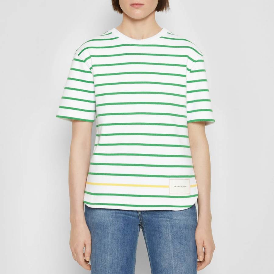 Green Striped Brenton Short Sleeve Cotton T-Shirt