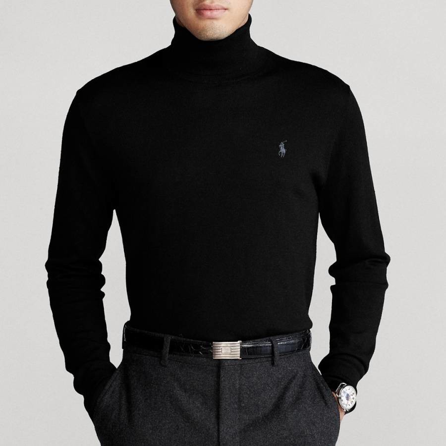 Black Turtle Neck Merino Wool Jumper