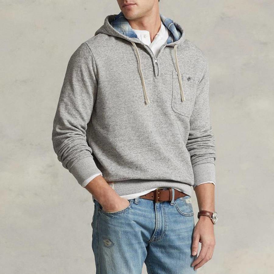 Grey Half Zip Cotton Blend Hoodie