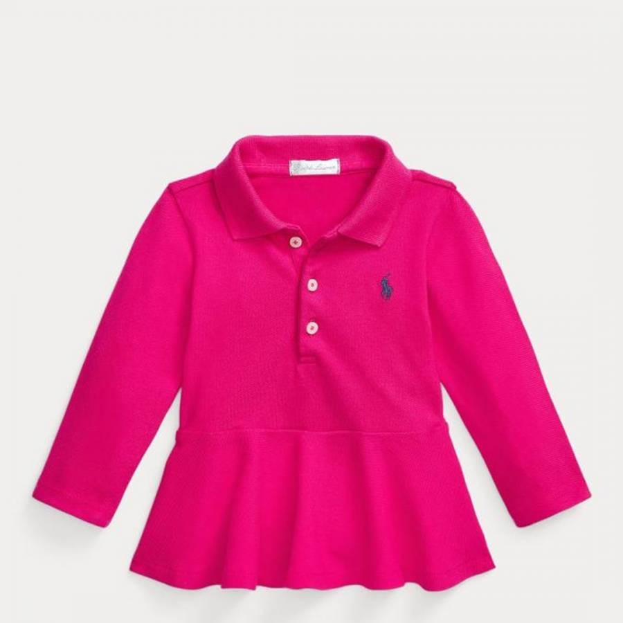 Baby Girl's Pink Cotton Blend Polo Shirt