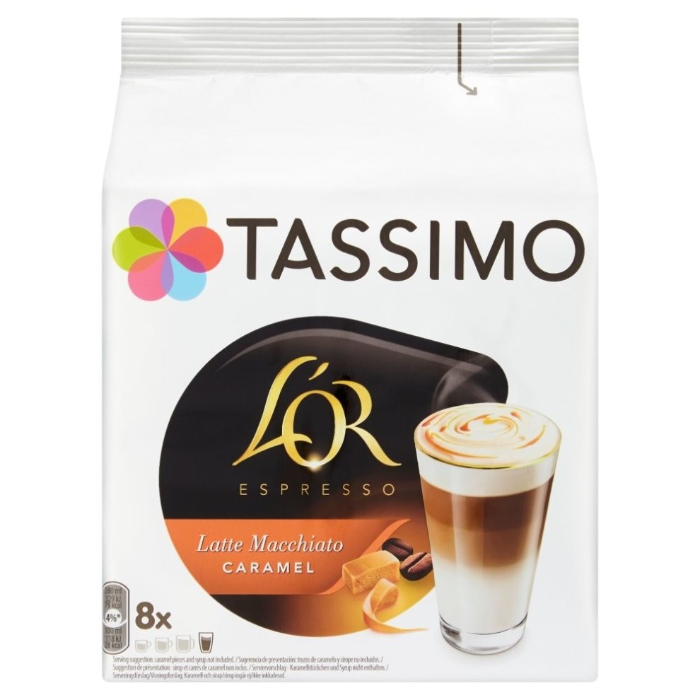 Tassimo L'OR Latte Macchiato Caramel Coffee Pods (Pack of 5, Total 80 pods, 40 Servings)