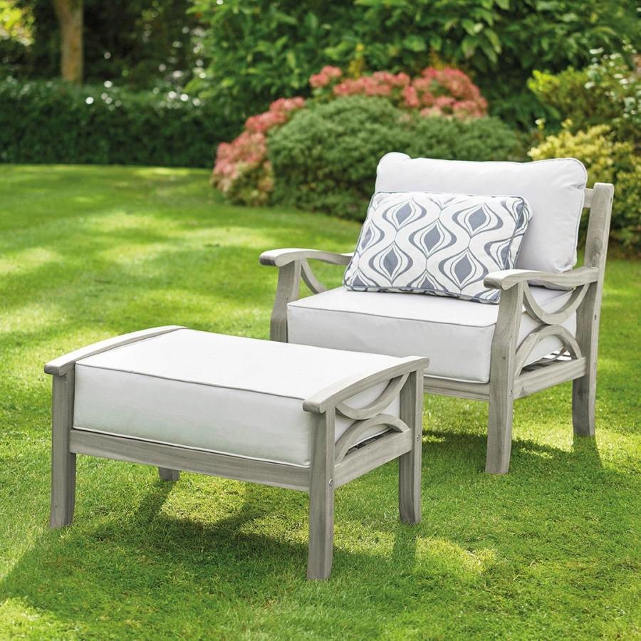 Sorrento Armchair with Cushion & Stool - Light Grey