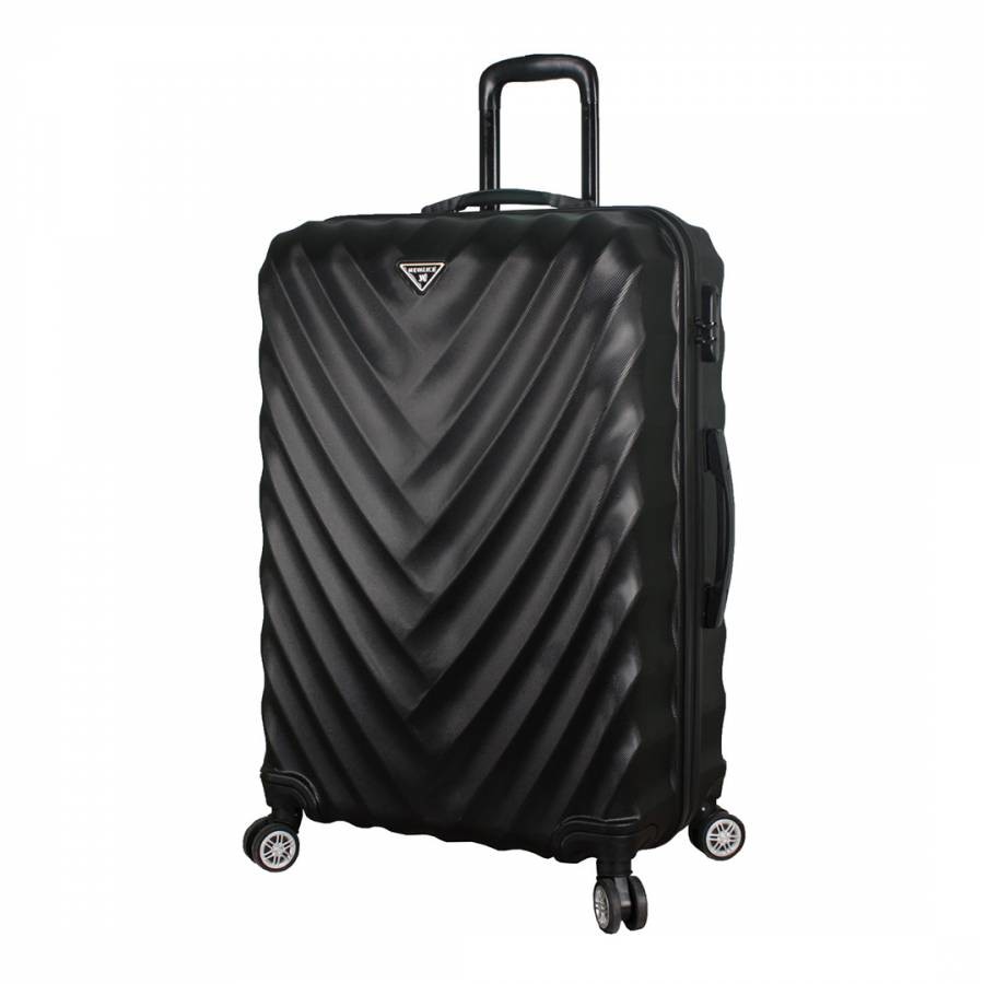 Large Black Directional Lined Suitcase