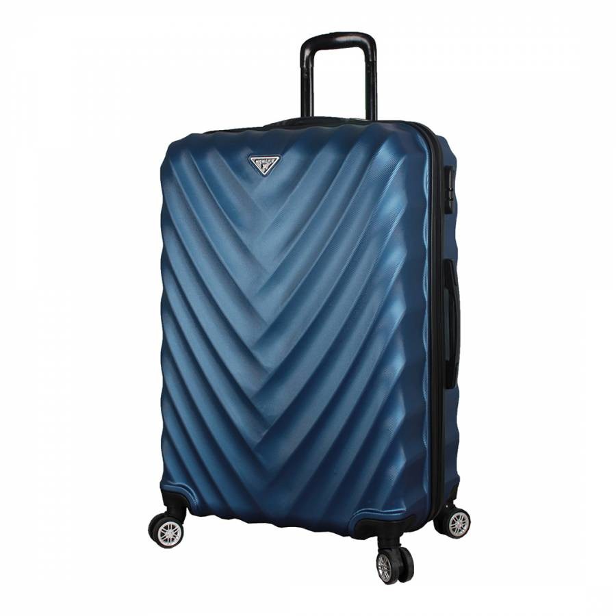 Large Dark Blue Directional Lined Suitcase