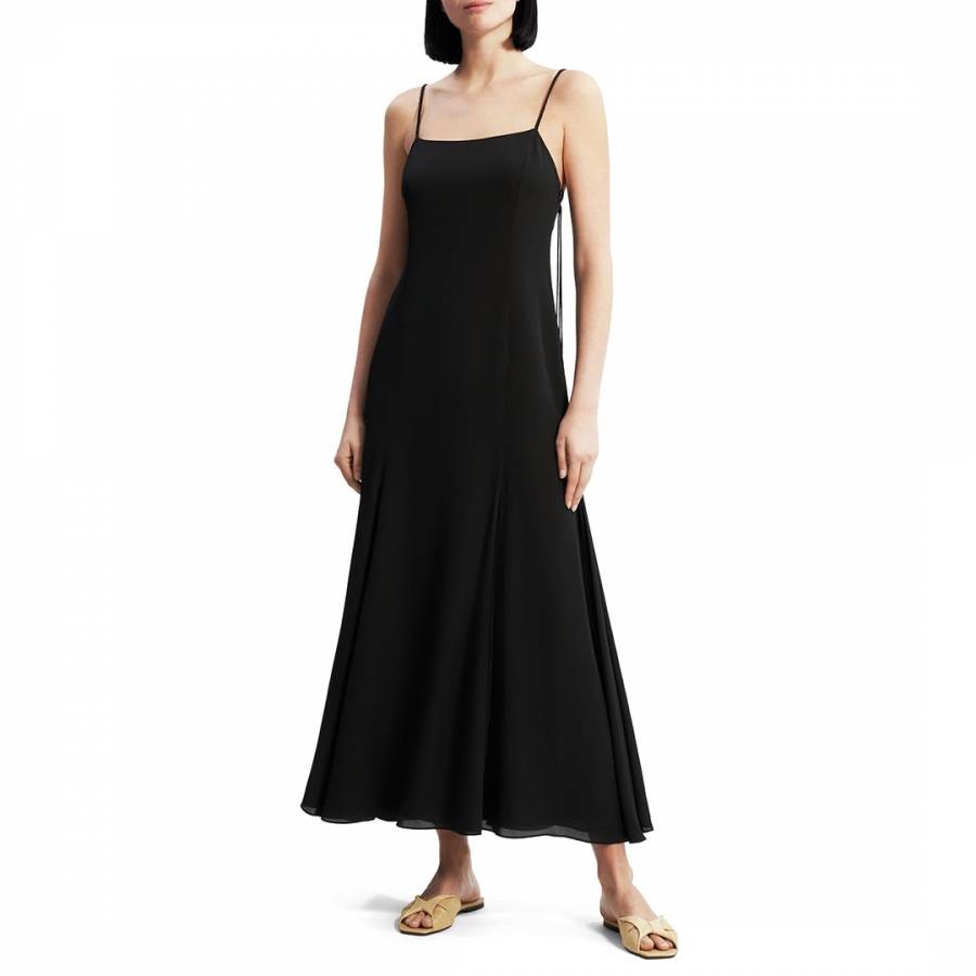 Black Strappy Godet Maxi Dress