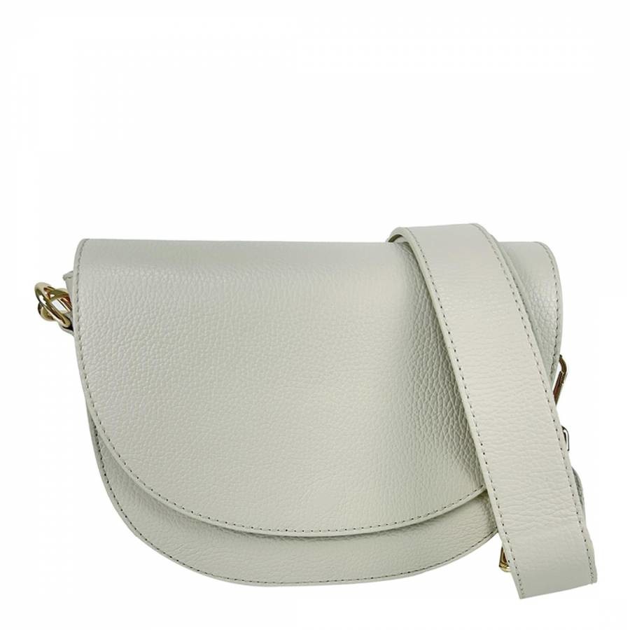Off White Leather Bag With Rounded Flap