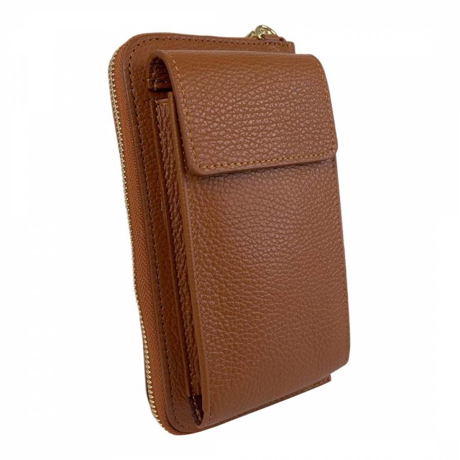 Tan Wallet With Card Holder And Mobile Phone Holder