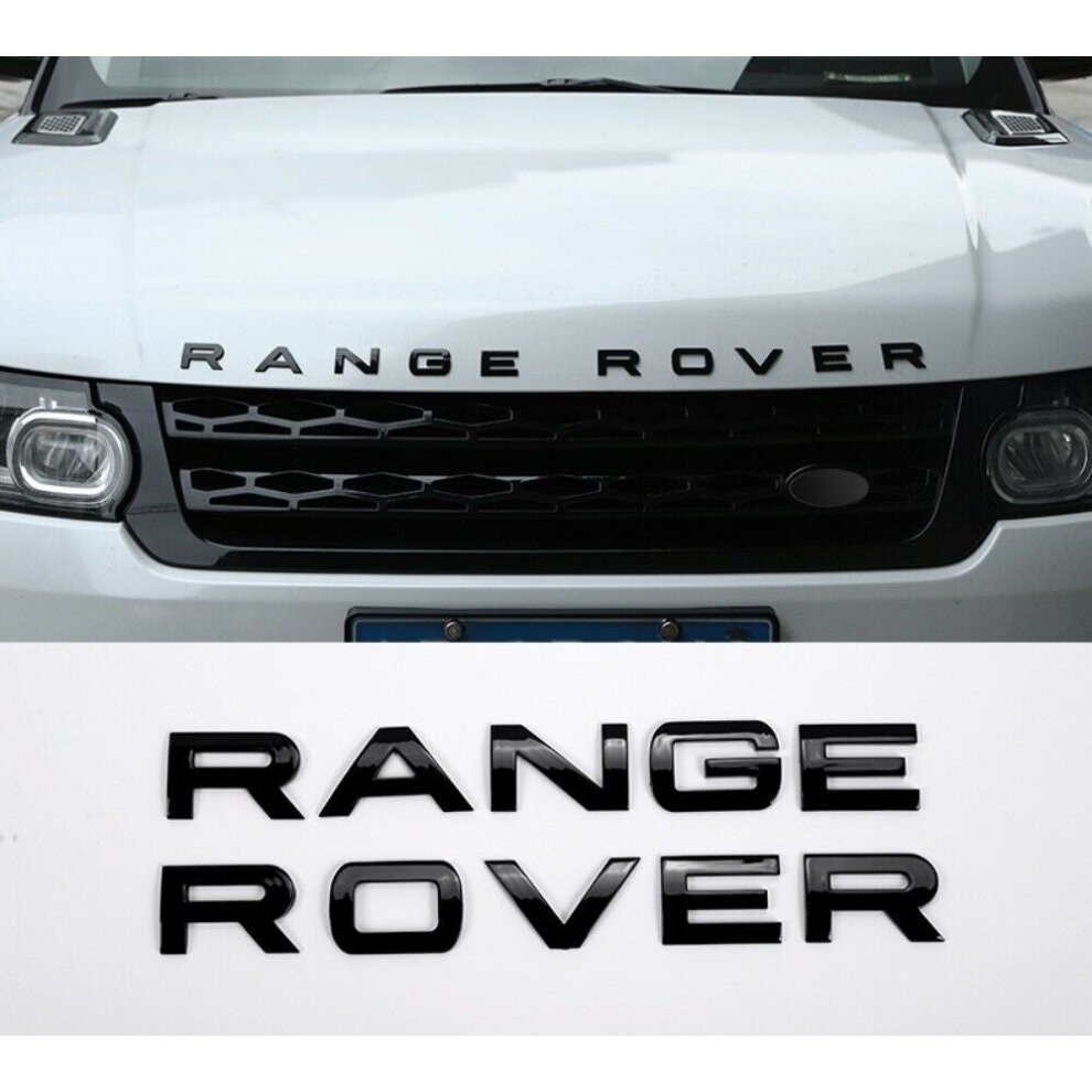 Gloss Black RANGE ROVER Front Grill Bonnet Badge Emblem And Back Lettering Badge (Pack of 2)