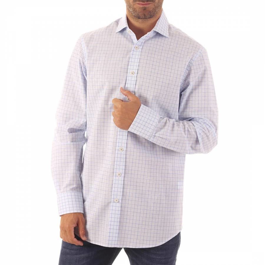 Blue Square Print Linen Blend Shirt
