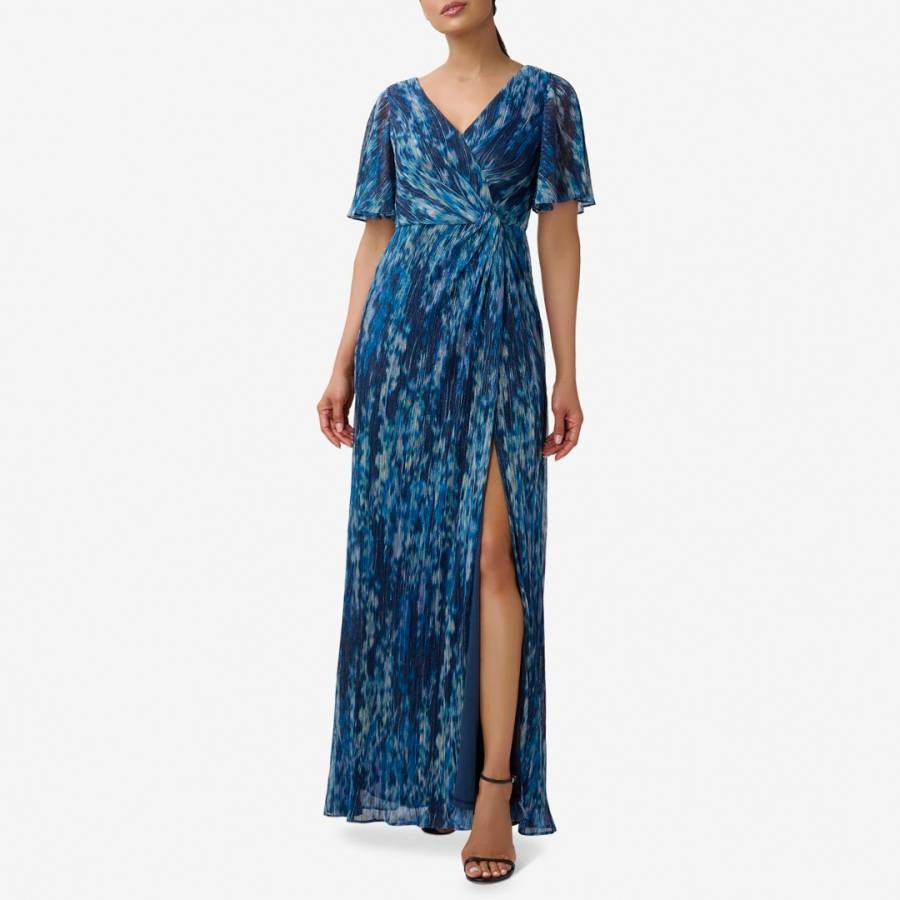 Navy Printed Mesh Gown