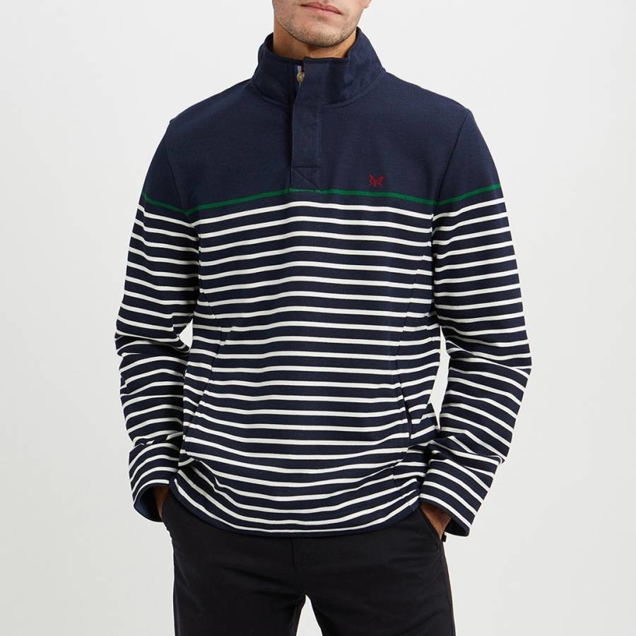 Navy Striped Cotton Pique Sweatshirt