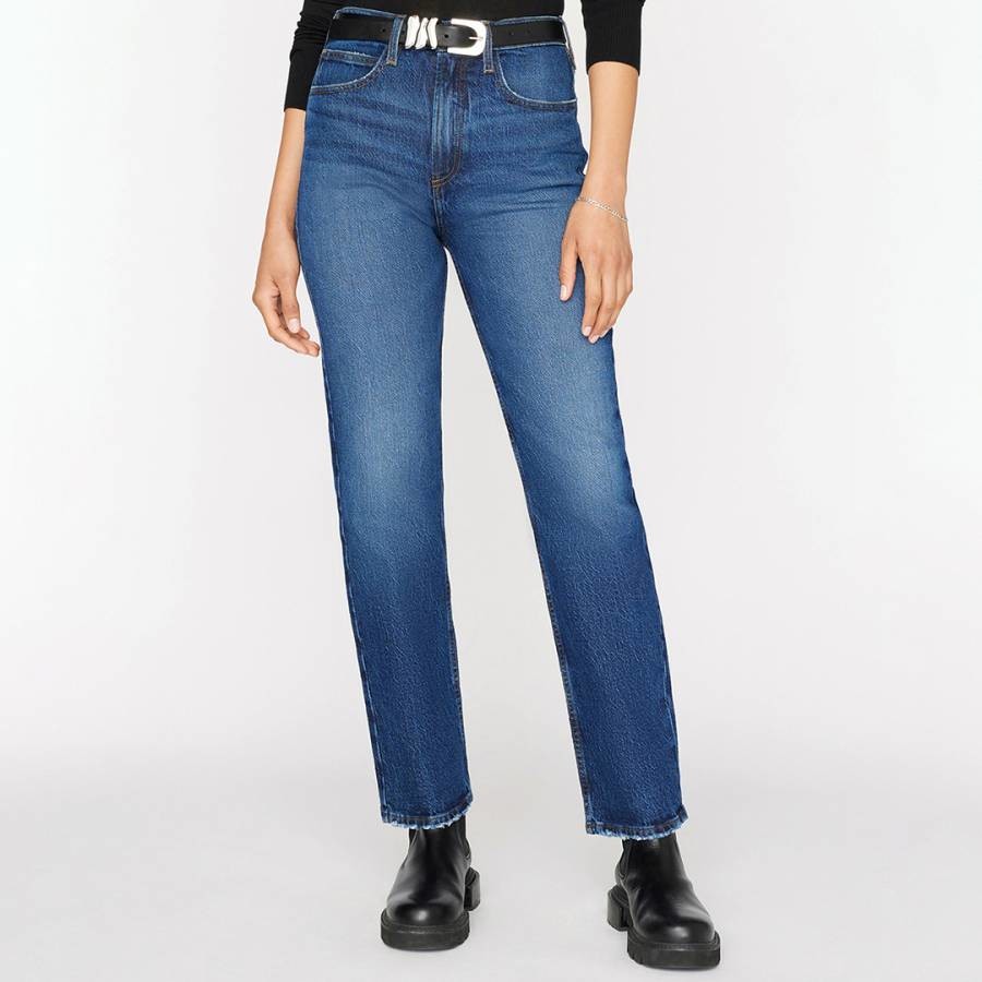 Mid Blue Washed Le High N Tight Straight Stretch Jean