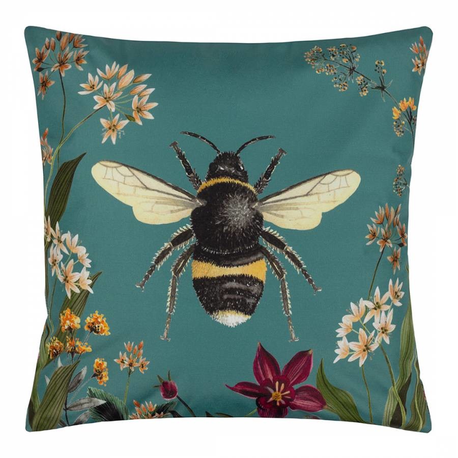 Midnight Garden Bee 43x43cm Outdoor Cushion Teal