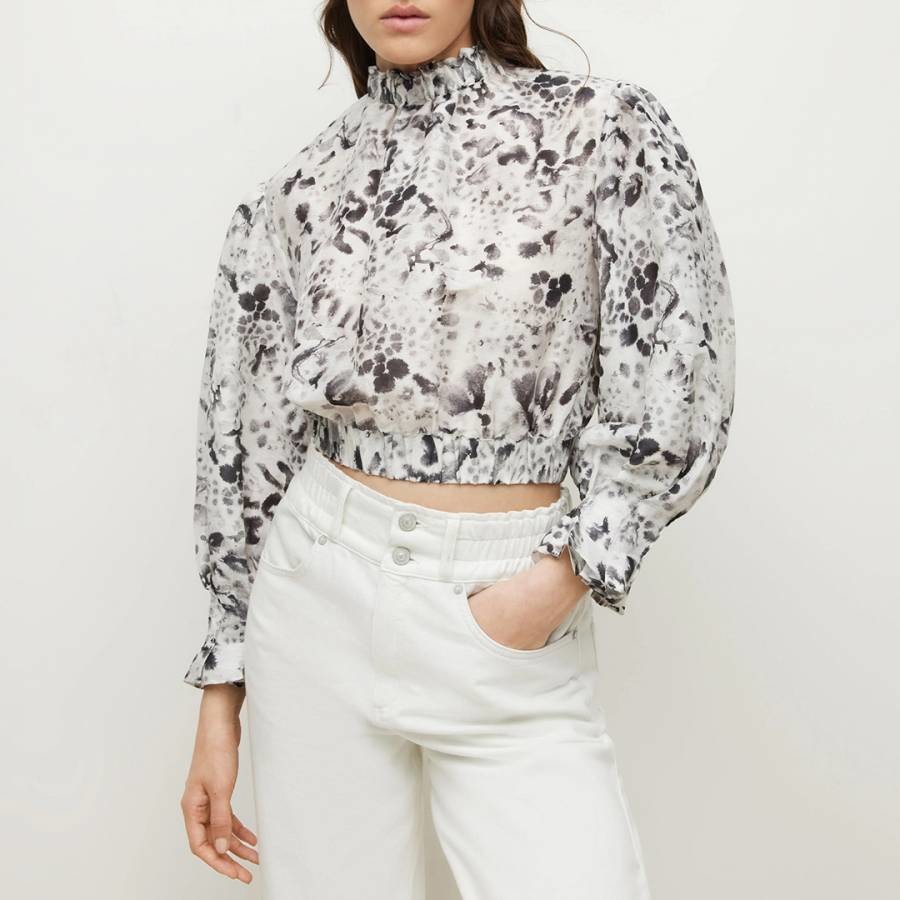 White Lune Floral Cropped Silk Blend Top