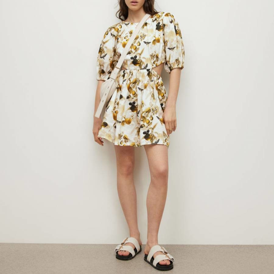 Ochre Colette Printed Cut Out Linen Dress