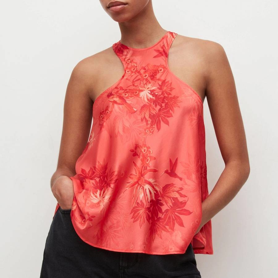 Orange Verna Floral Silk Blend Top