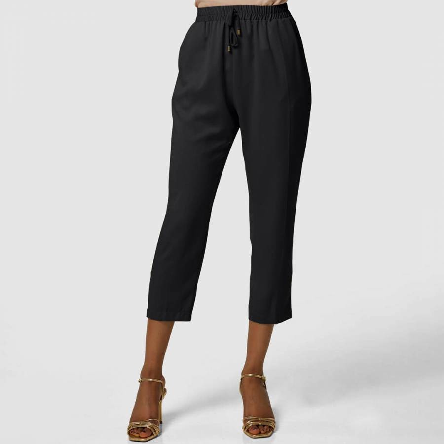 Black Elasticated Waist Cropped Trousers