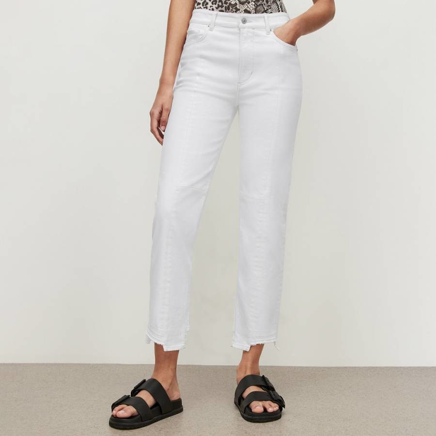 White Kim Distressed Hem Stretch Jeans