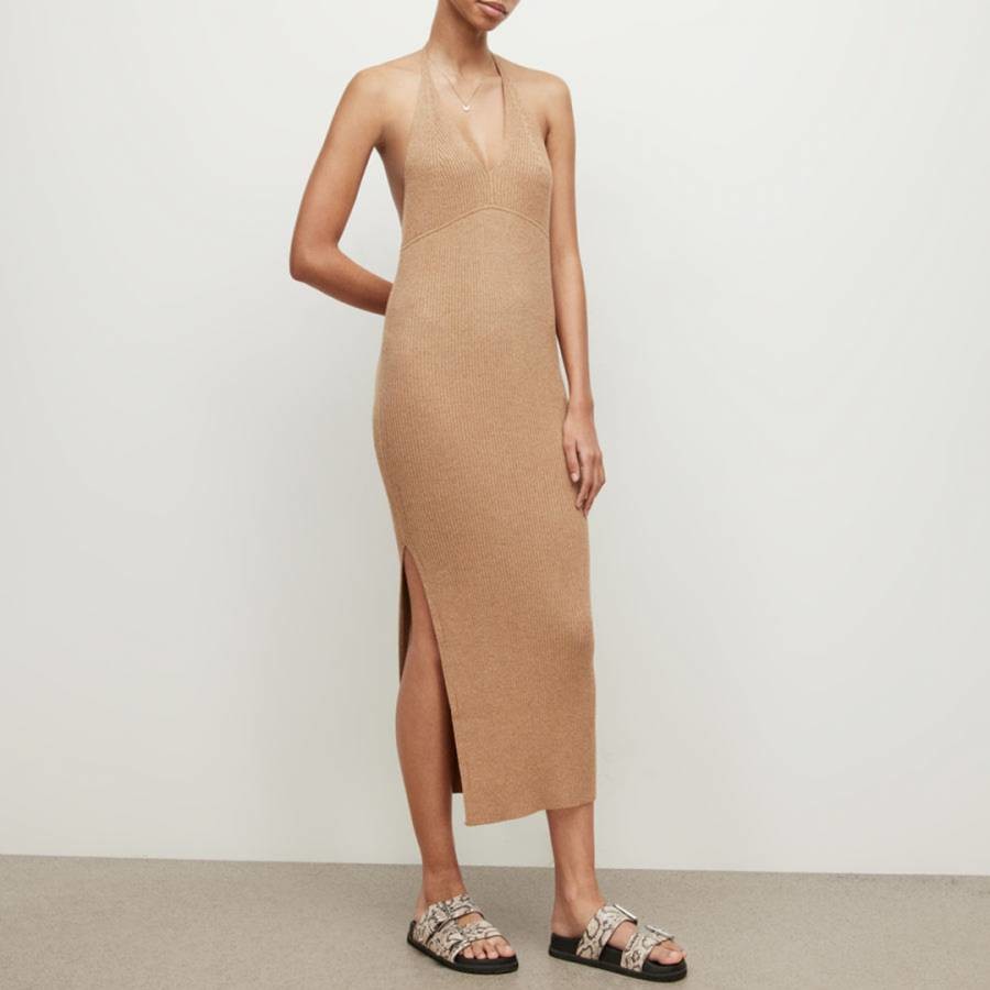 Camel Lexi Halter Neck Cotton Dress