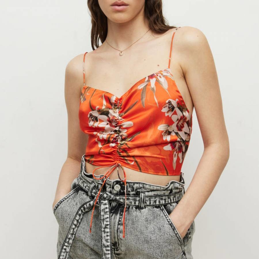 Orange Alexia Floral Silk Blend Top