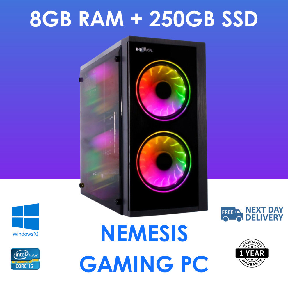 Nemesis Giga Gaming RGB PC Intel Core i5-2500 8GB DDR3 250GB SSD Windows 10 Home