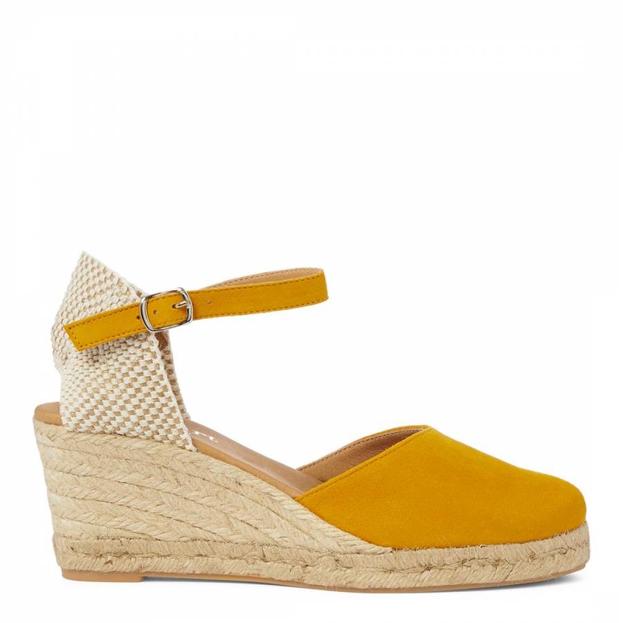 Yellow Suede Closed Toe Espadrille Wedges