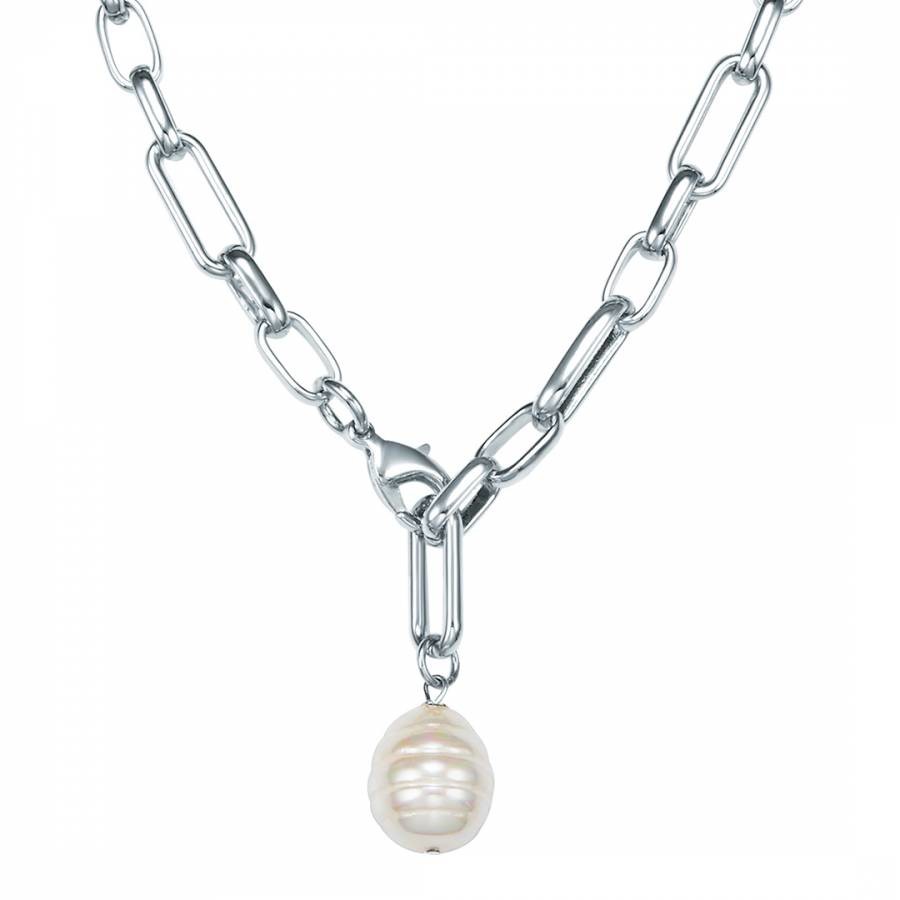 Silver Chain Pearl Pendant Necklace