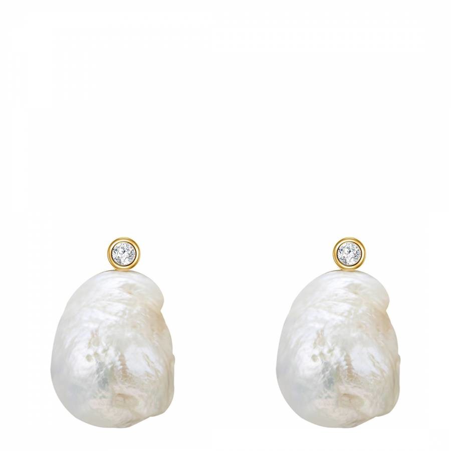 Gold White Pearl Stud Earring