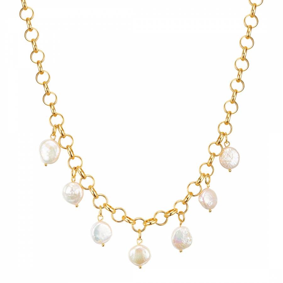 Gold Freshwater Cultured White Pearl Necklace