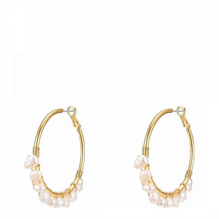 Gold Hoop Pearl Design Earrings