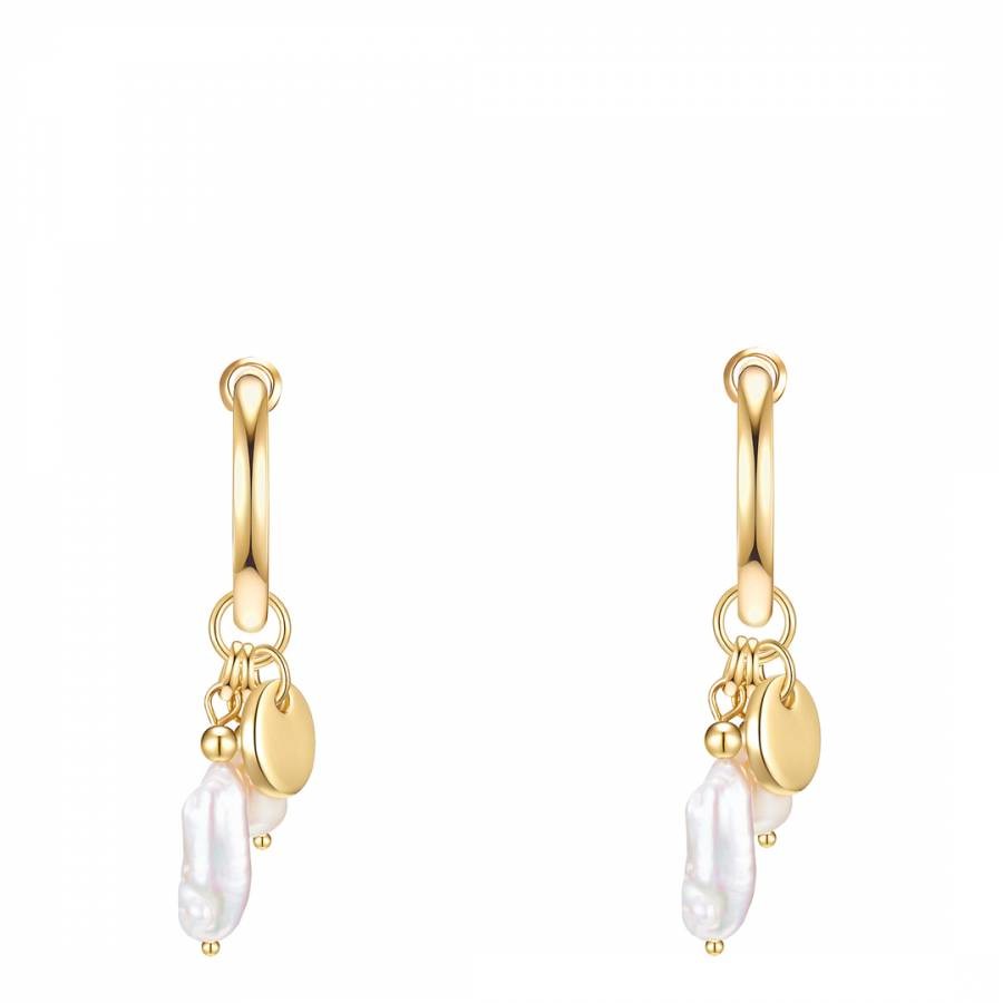 Gold Freshwater Cultured Pearl Hoop Drop Earrings
