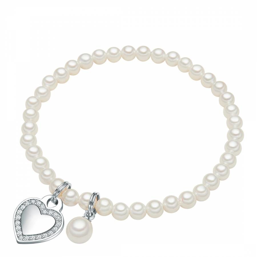 Silver Pearl Heart Pendant Bracelet