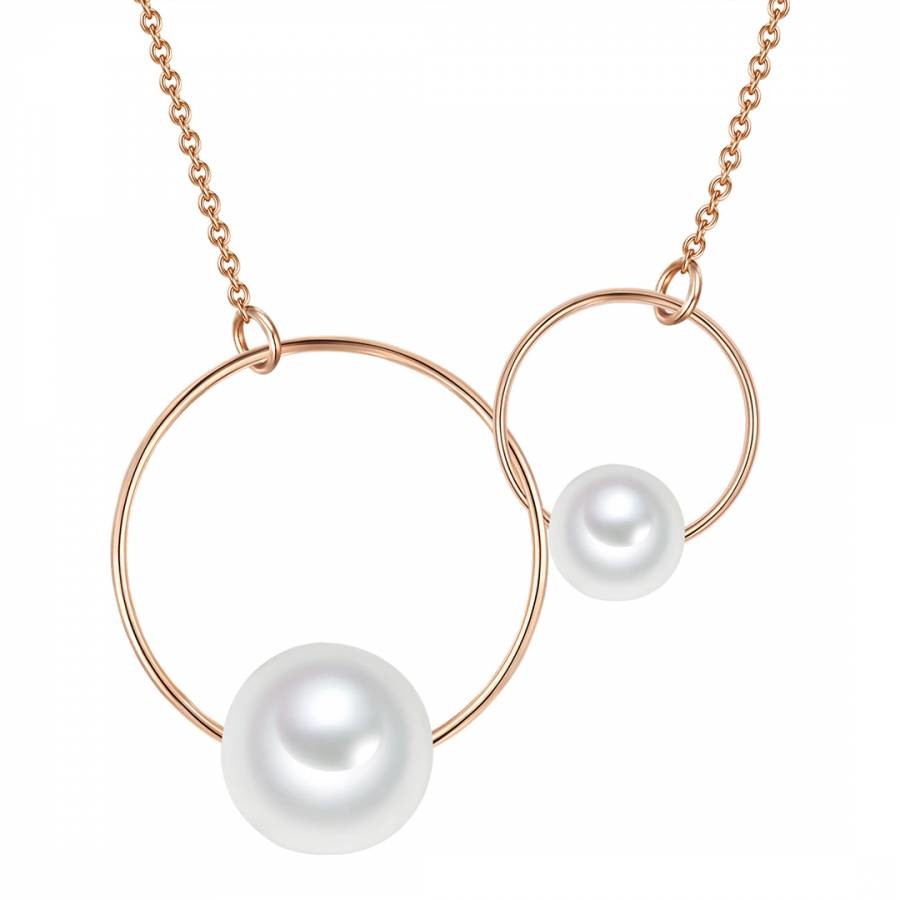 Rose Gold Double Hoop Pearl Pendant Necklace